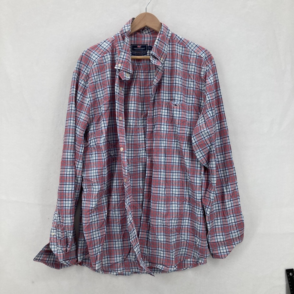 Vineyard Vines Shirt Mens XL Pink Blue Plaid Tucker Performance Button Down